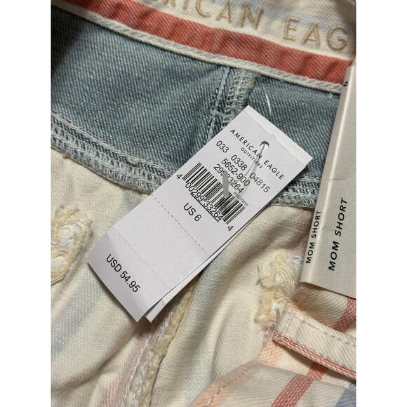 American Eagle High Rise Mom Short Red White Blue Striped Size 6 NWT - Picture 4 of 7